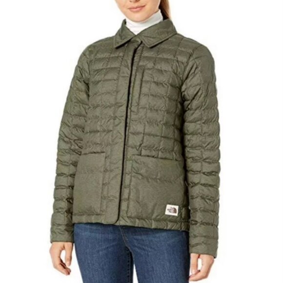 North Face Womens M Thermoball Eco Snap Puffer Puffy Jacket Coat Olive Green - Picture 1 of 9